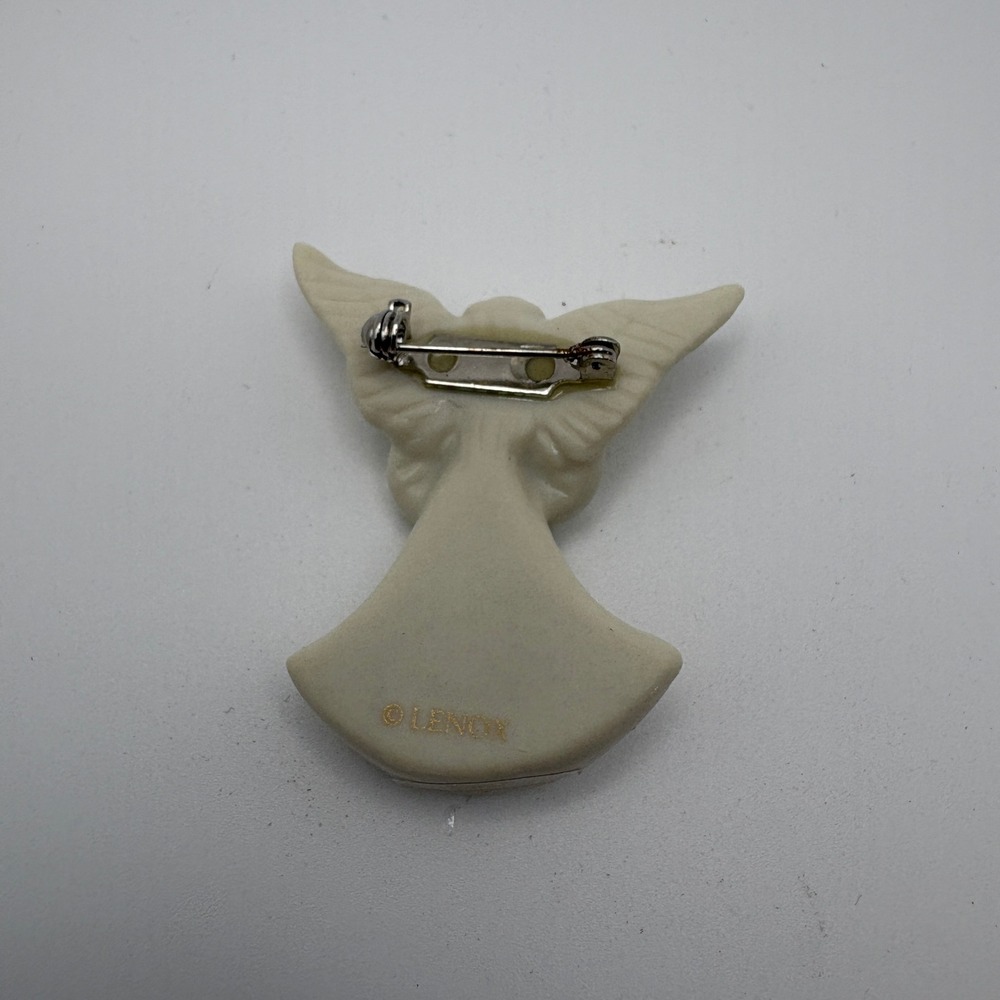 Lenox Ivory China Angel Brooch Pin‎ Gold Star Christmas Holiday Jewelry Vintage - Picture 4 of 6